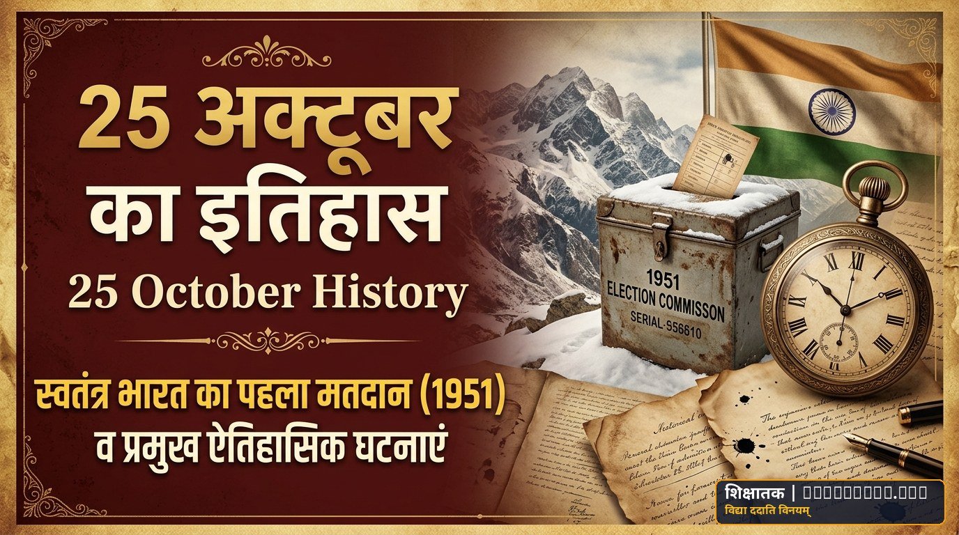 25 October History in Hindi: 25 अक्टूबर का इतिहास — स्वतंत्र भारत का पहला मतदान (1951), स्वदेशी टैंक ‘विजयंत’, पाब्लो पिकासो जयंती व साहिर लुधियानवी पुण्यतिथि