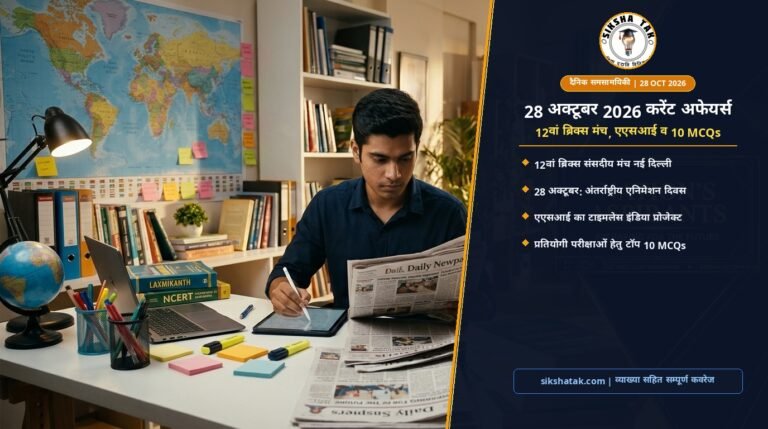 28 October 2026 Current Affairs in Hindi: 12वां ब्रिक्स संसदीय मंच नई दिल्ली, अंतर्राष्ट्रीय एनिमेशन दिवस, सतर्कता जागरूकता सप्ताह व Top 10 MCQs 28 October 2026 Current Affairs in Hindi: 12वां ब्रिक्स संसदीय मंच नई दिल्ली, अंतर्राष्ट्रीय एनिमेशन दिवस, सतर्कता जागरूकता सप्ताह व Top 10 MCQs
