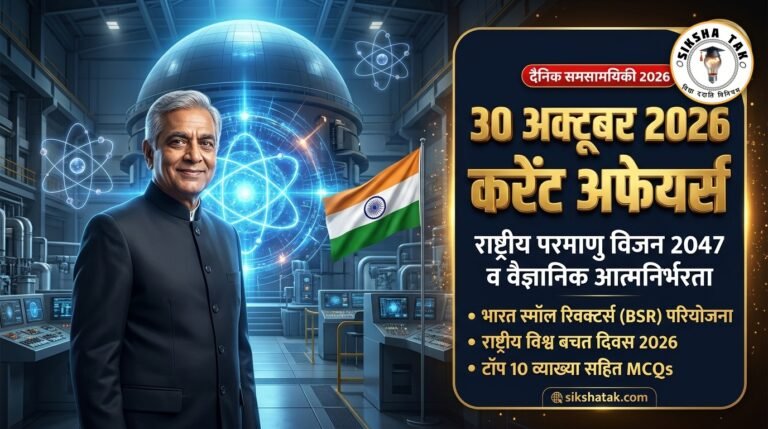 30 October 2026 Current Affairs in Hindi: डॉ. होमी जहांगीर भाभा 117वीं जयंती, राष्ट्रीय परमाणु ऊर्जा विजन 2047, विश्व बचत दिवस व Top 10 MCQs