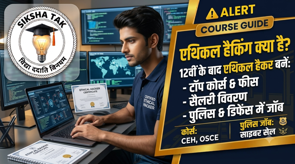Ethical Hacking क्या है? 12वीं के बाद एथिकल हैकर कैसे बनें: टॉप कोर्स, फीस, सैलरी और पुलिस/डिफेंस में जॉब