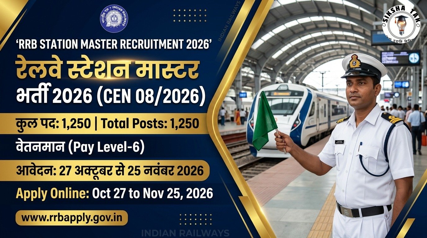 RRB Station Master Recruitment 2026 (CEN 08/2026): रेलवे में स्टेशन मास्टर के 1,250 पदों पर नई भर्ती का आधिकारिक नोटिस जारी, 27 अक्टूबर से ऑनलाइन आवेदन