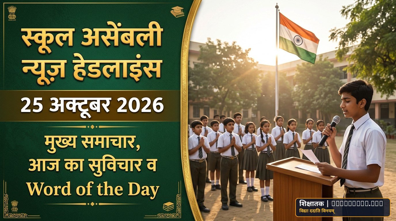 School Assembly News Headlines 25 October 2026 in Hindi: आज की मुख्य राष्ट्रीय, अंतरराष्ट्रीय, खेल, मौसम सुर्खियां, सुविचार व वर्ड ऑफ द डे