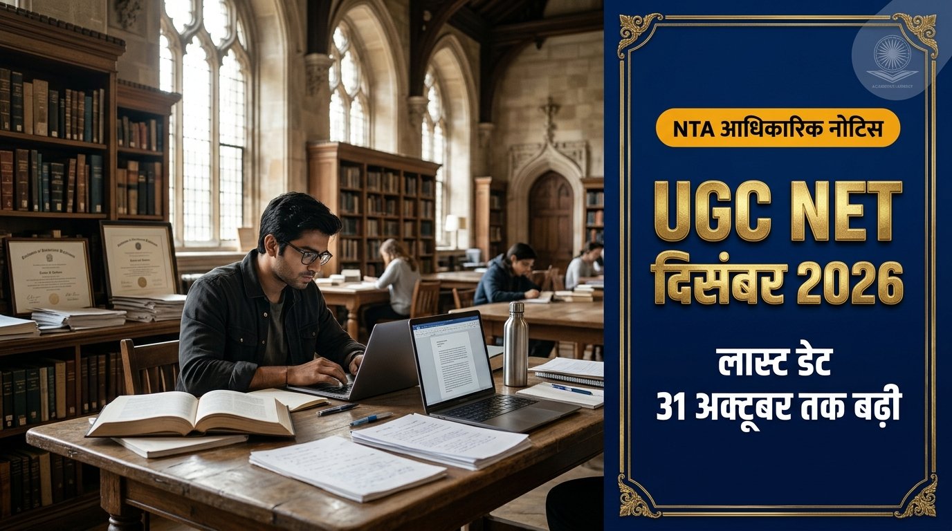 UGC NET December 2026: NTA ने बढ़ाई ऑनलाइन आवेदन की अंतिम तिथि, अब 31 अक्टूबर तक करें अप्लाई — जानें संशोधित तिथियां, करेक्शन विंडो, पात्रता व परीक्षा पैटर्न