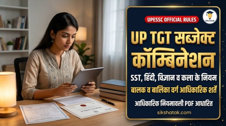 UP TGT Subject Combination in Hindi: उत्तर प्रदेश प्रशिक्षित स्नातक शिक्षक भर्ती में सामाजिक विज्ञान, हिंदी, विज्ञान व कला का सही विषय संयोजन — जानें बालक-बालिका वर्ग और दो विषयों से आवेदन के 100% आधिकारिक नियम